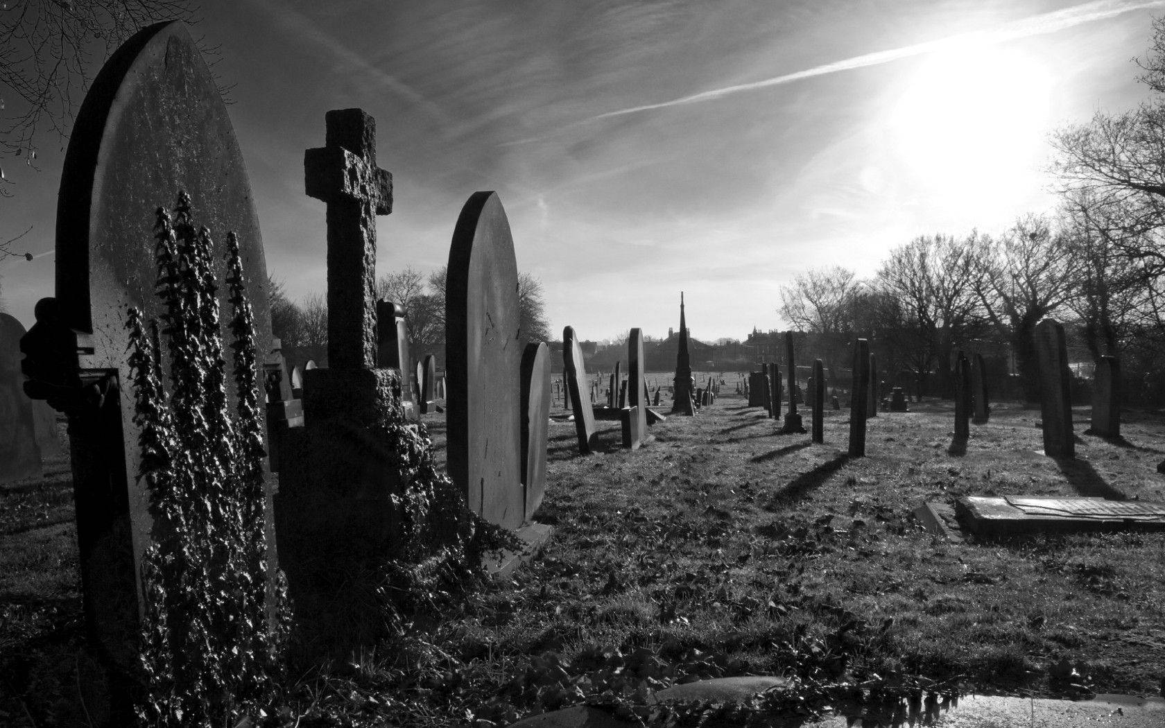 Graveyard In Black And White Wallpaper