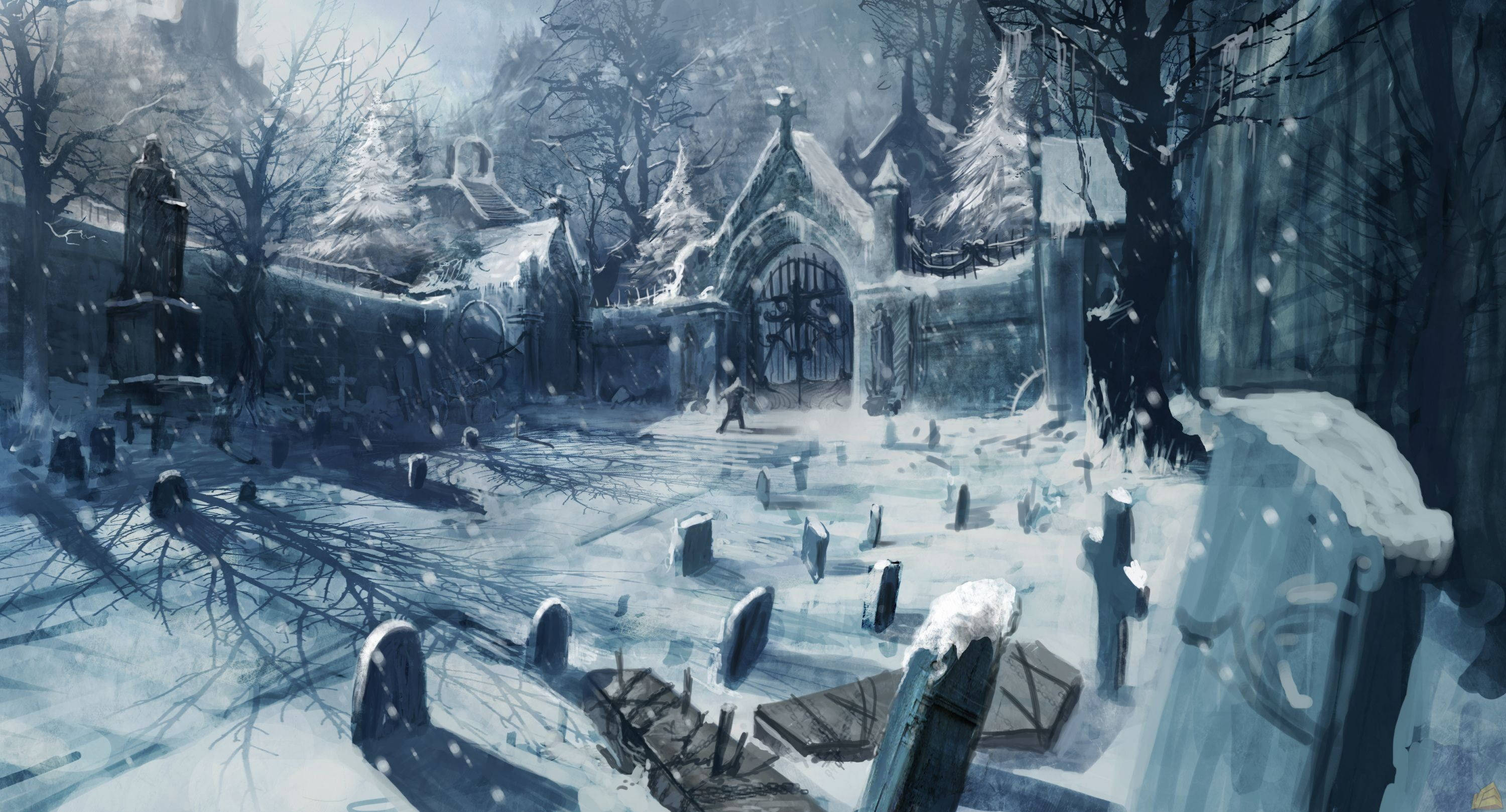 Graveyard In Winter Wallpaper
