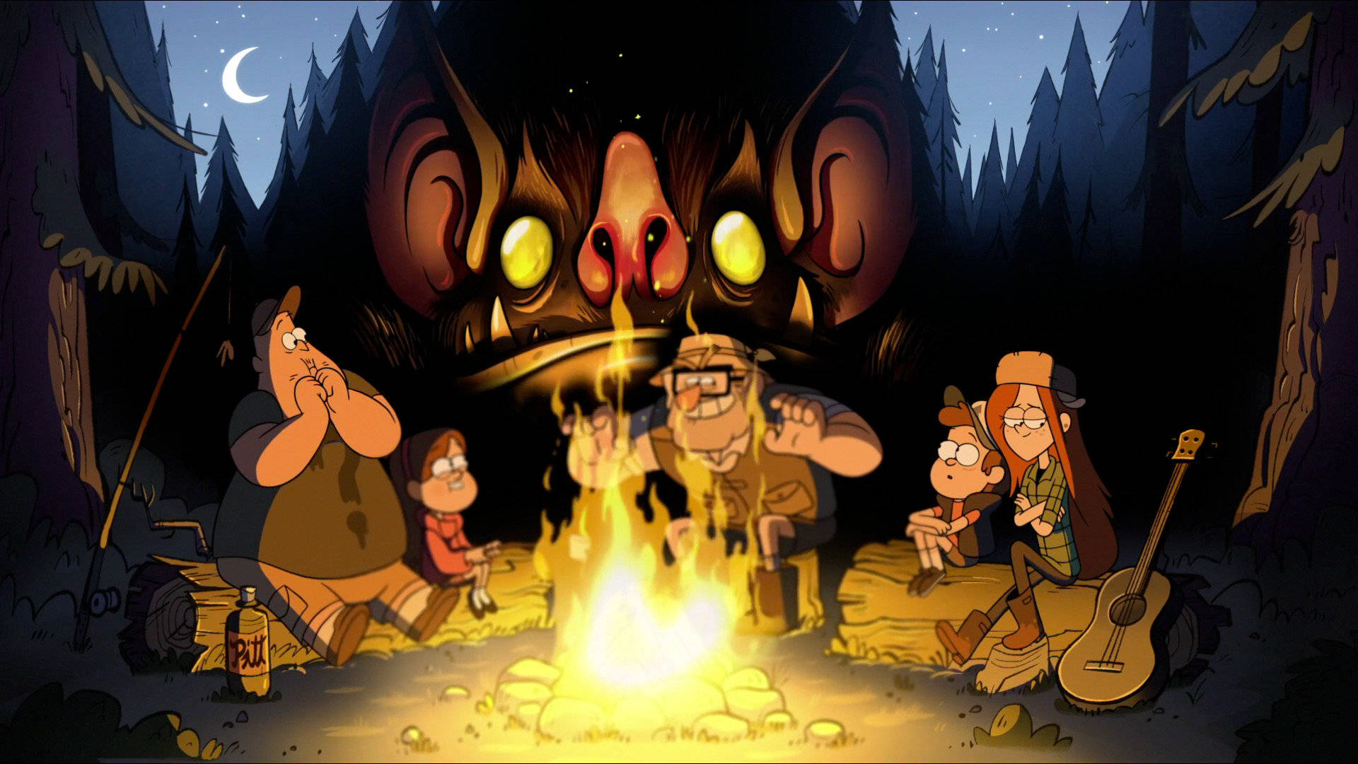 Enjoy the campfire with your friends in Gravity Falls Wallpaper