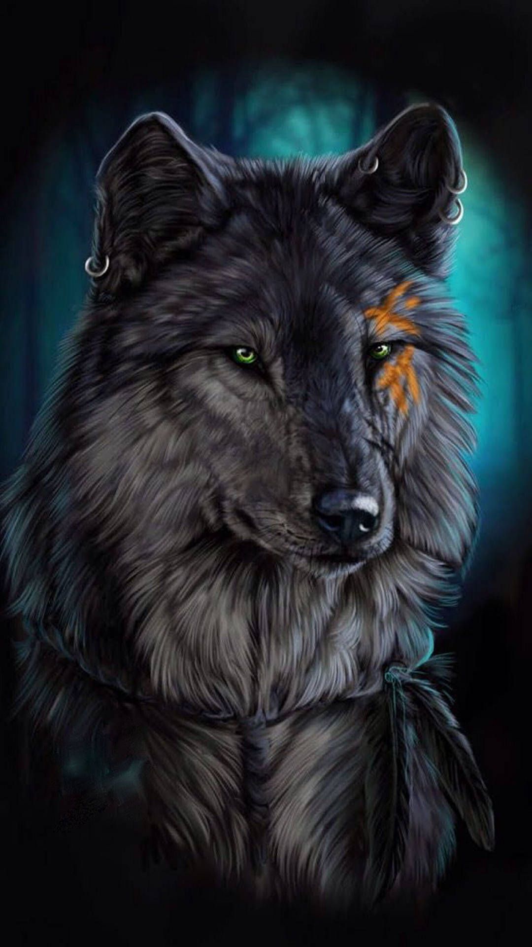 Gray And Black Wolf In Blue Wallpaper