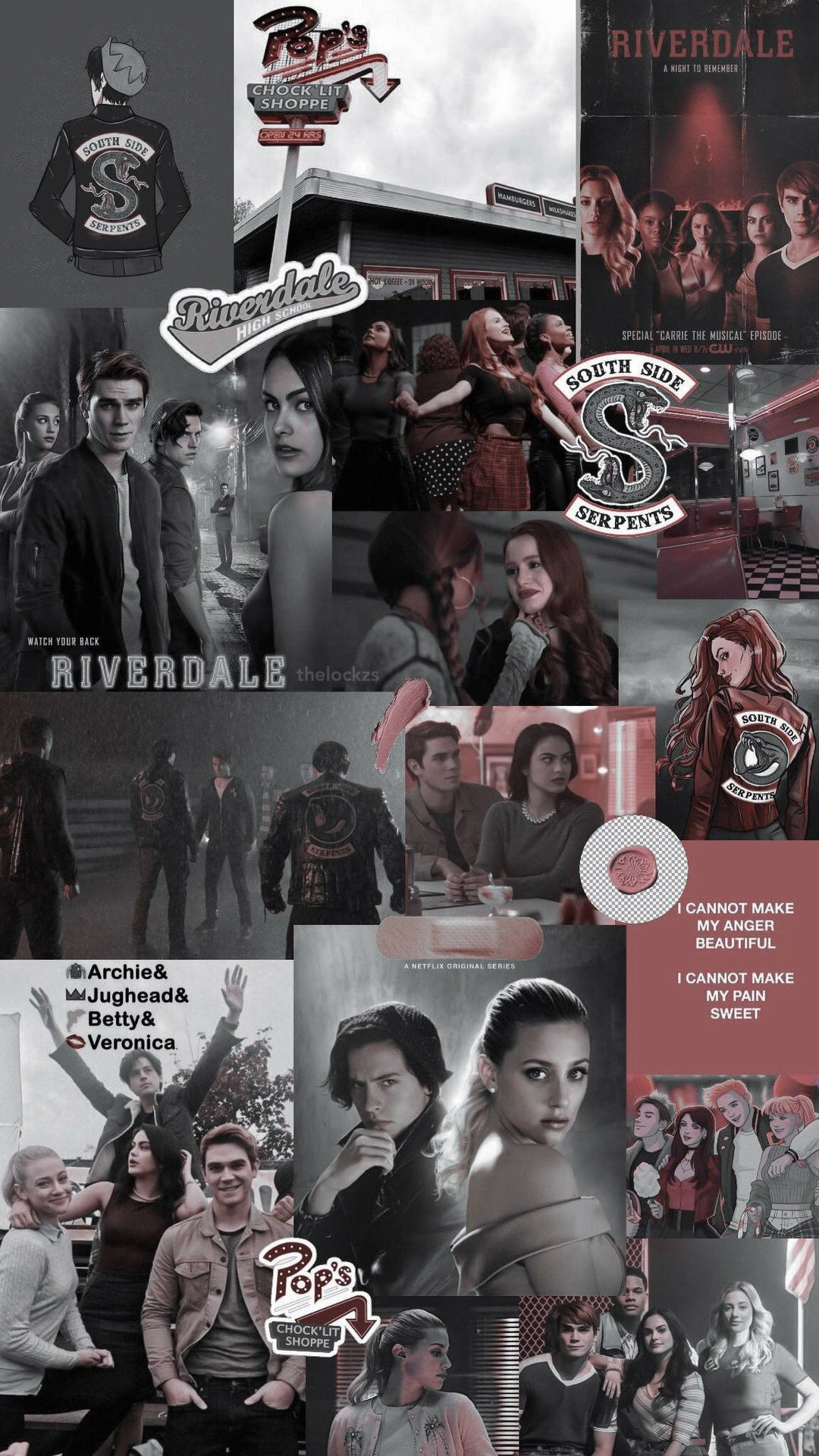 Gray And Red Riverdale Collage Wallpaper