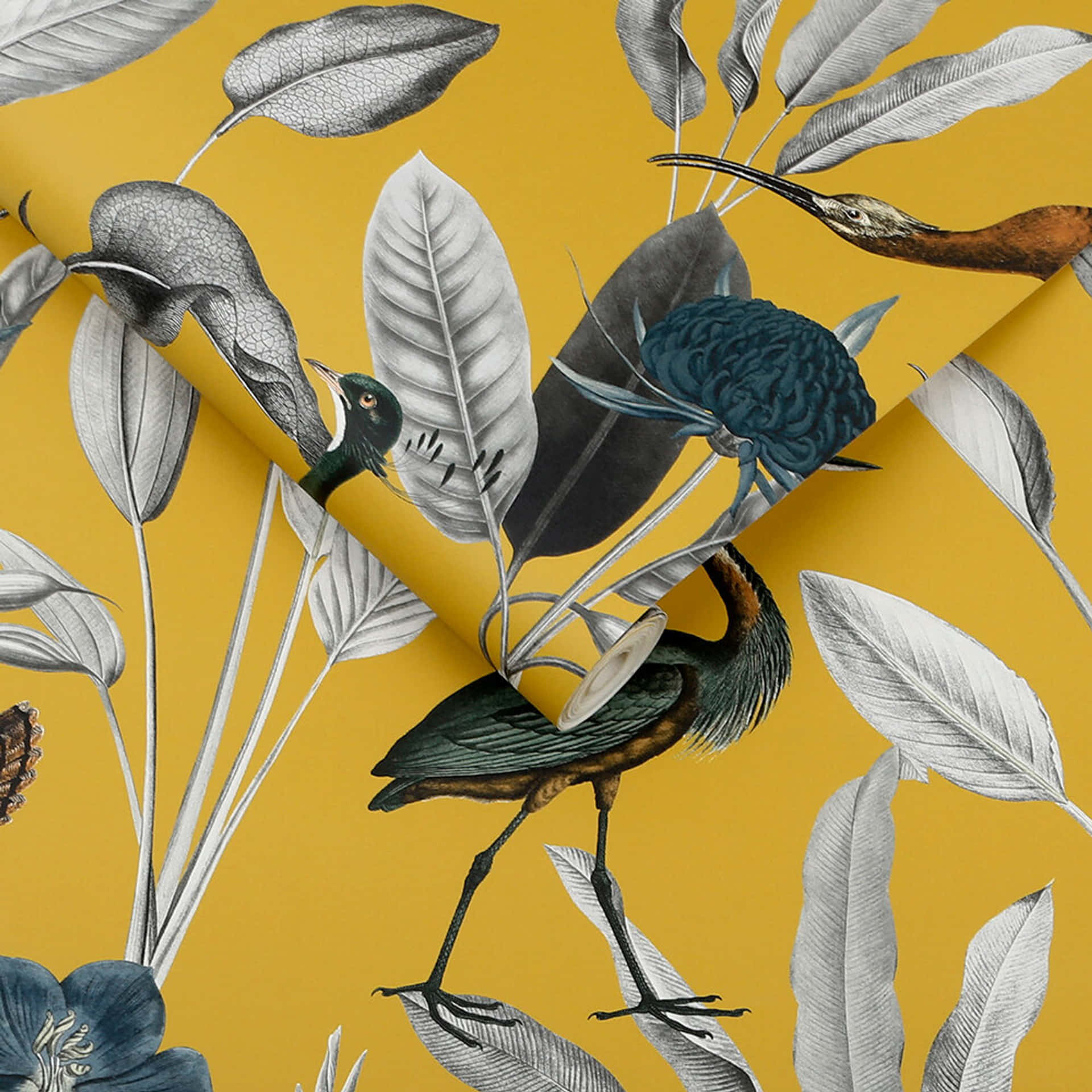 A composition of gray and yellow shapes creates a fascinating pattern Wallpaper