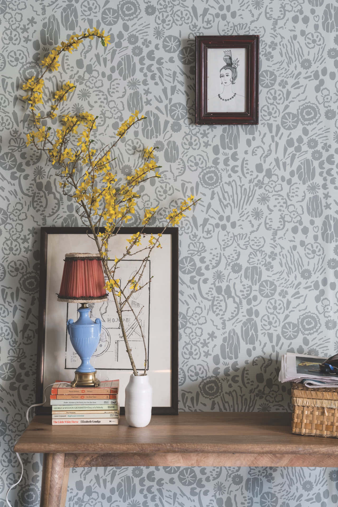 Gray And Yellow Floral Pattern Wallpaper