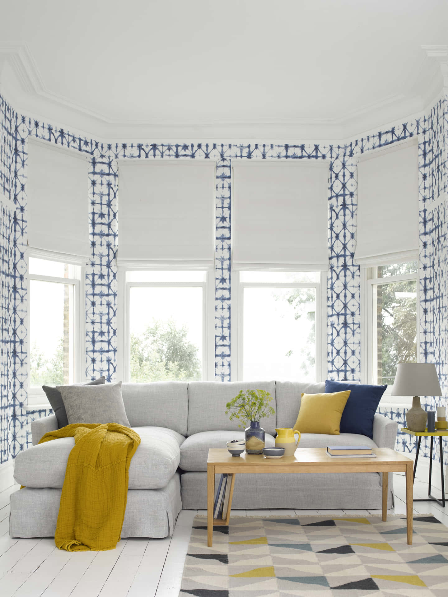 Gray And Yellow Geometric Living Room Wallpaper