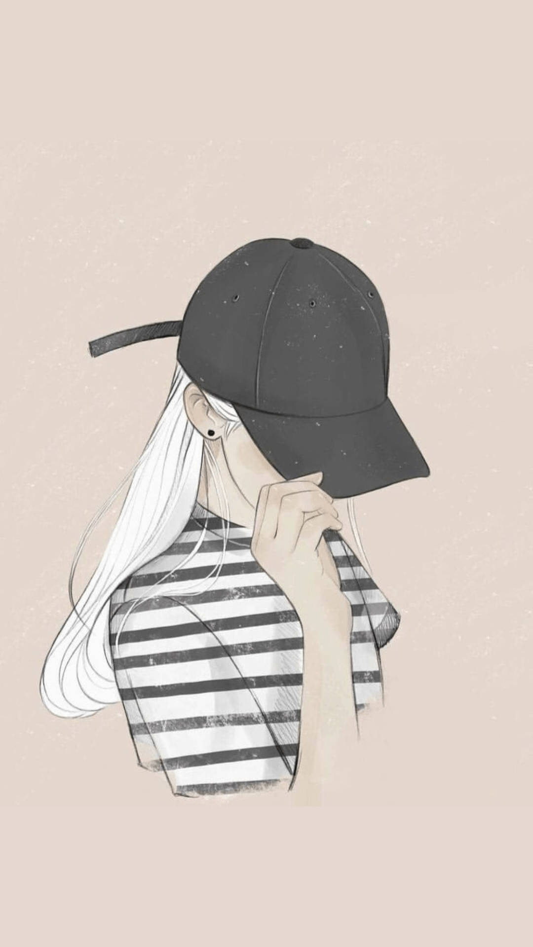 Gray Cap And Striped Top Girl Aesthetic Picture