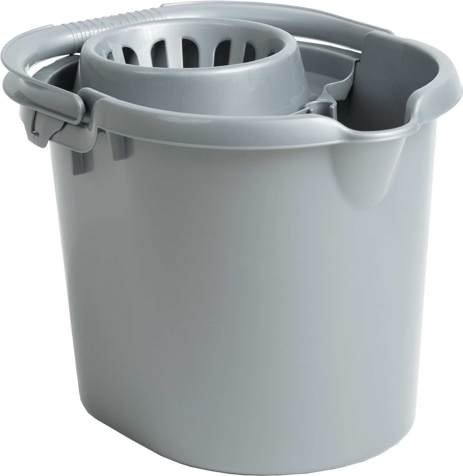 Gray Plastic Mop Bucket With Wringer PNG