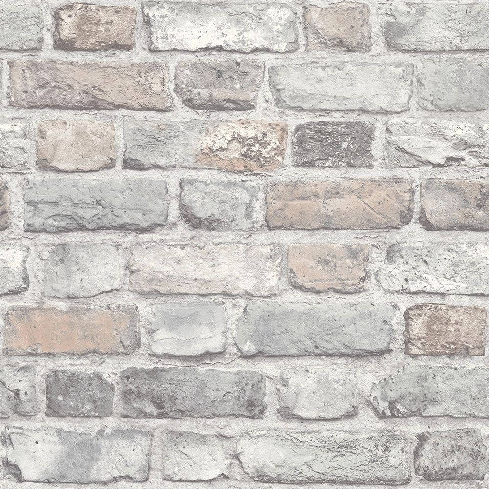 Washed White Brick with a Batter Look Wallpaper