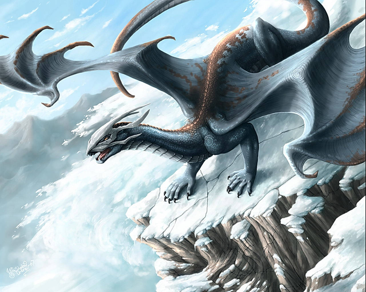 Gray Water Dragon In Snowy Mountain Wallpaper