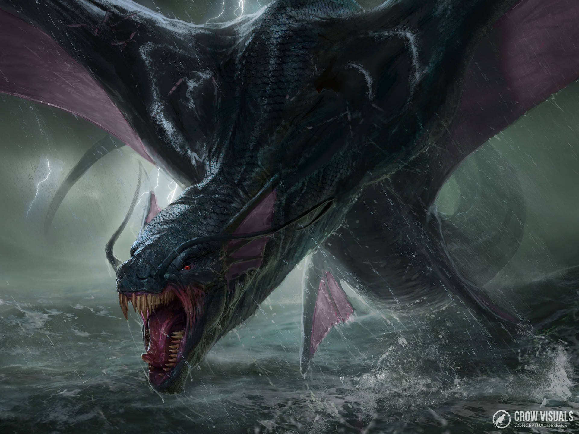 Grå Vand dragon I Regnen Wallpaper