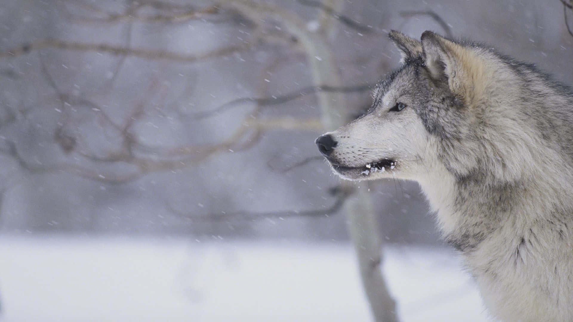 Majestueuze Grijze Wolf In De Wildernis Achtergrond