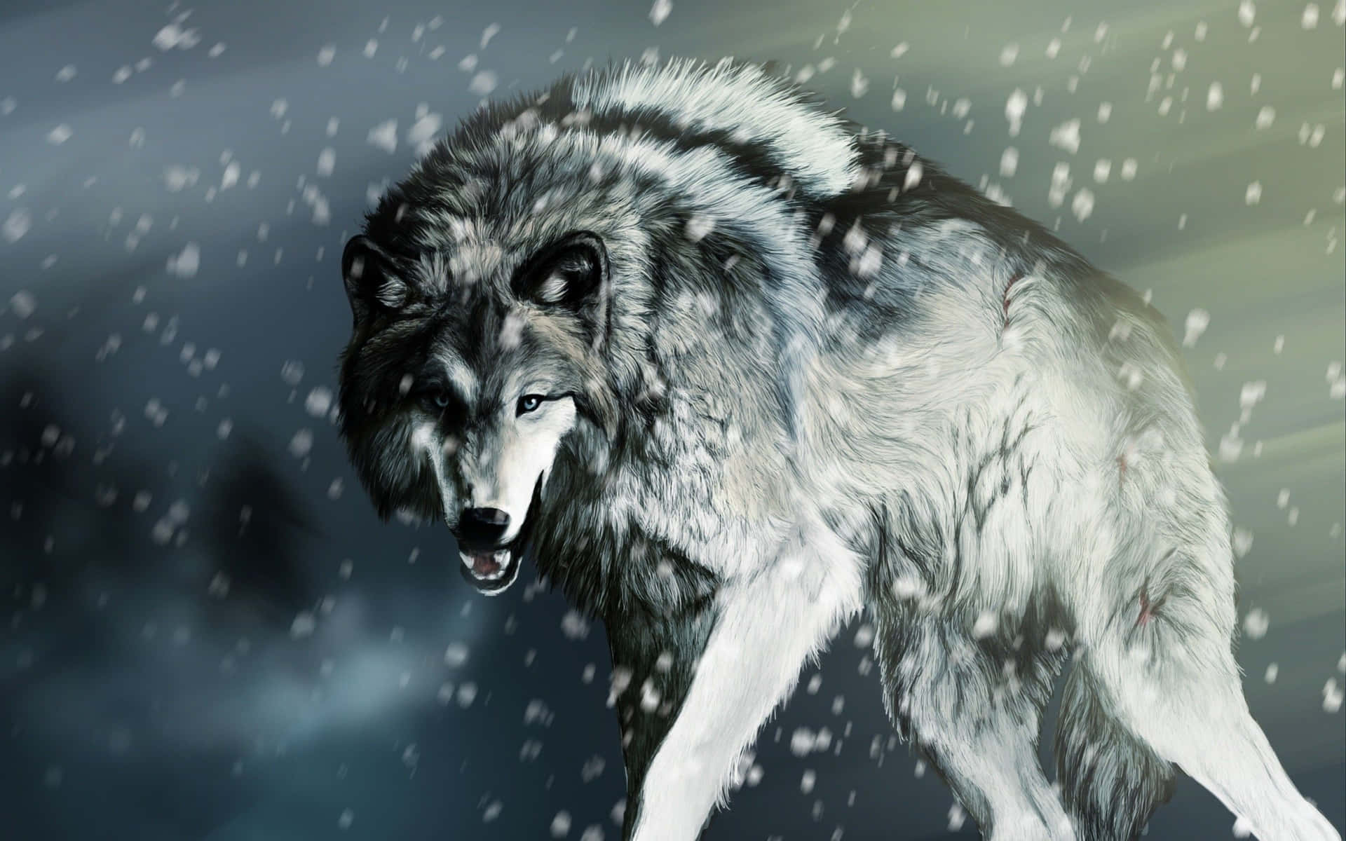 Majestic Gray Wolf in a Snowy Forest Wallpaper