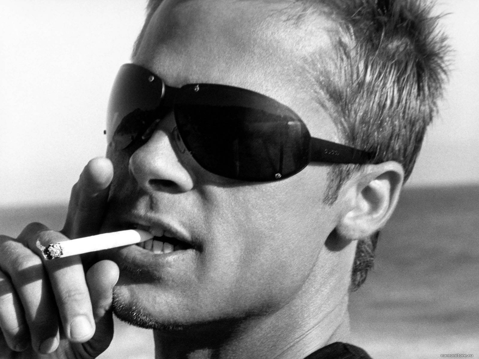 Grayscale Brad Pitt Shades Cigarette