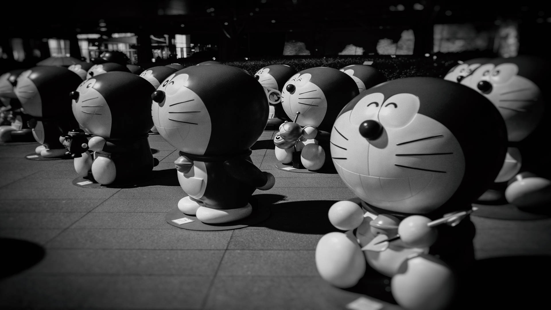 Grayscale Doraemon 4k Background