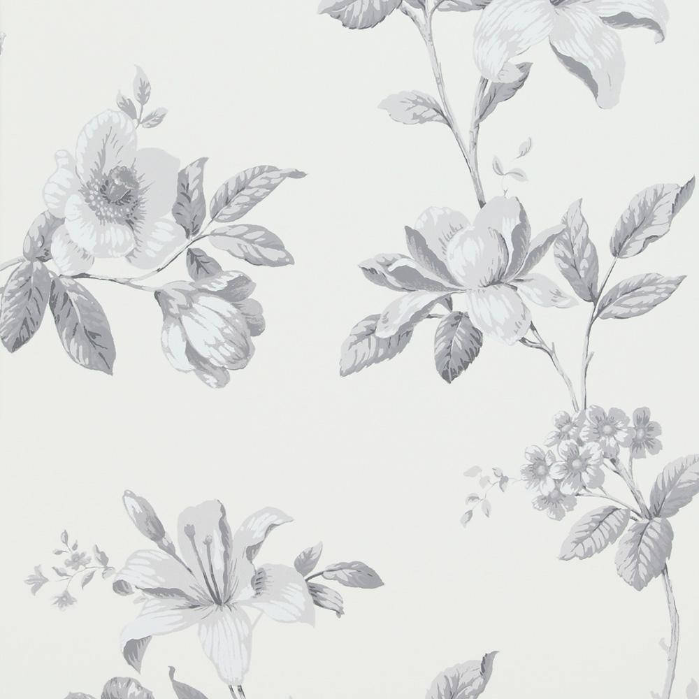 Grayscale Flowers In All White Backdrop Wallpaper