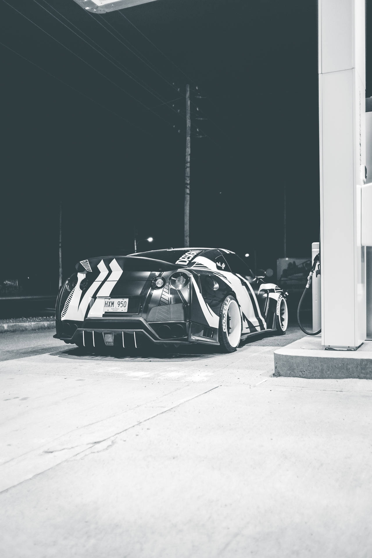Grayscale Gas Station Wallpaper
