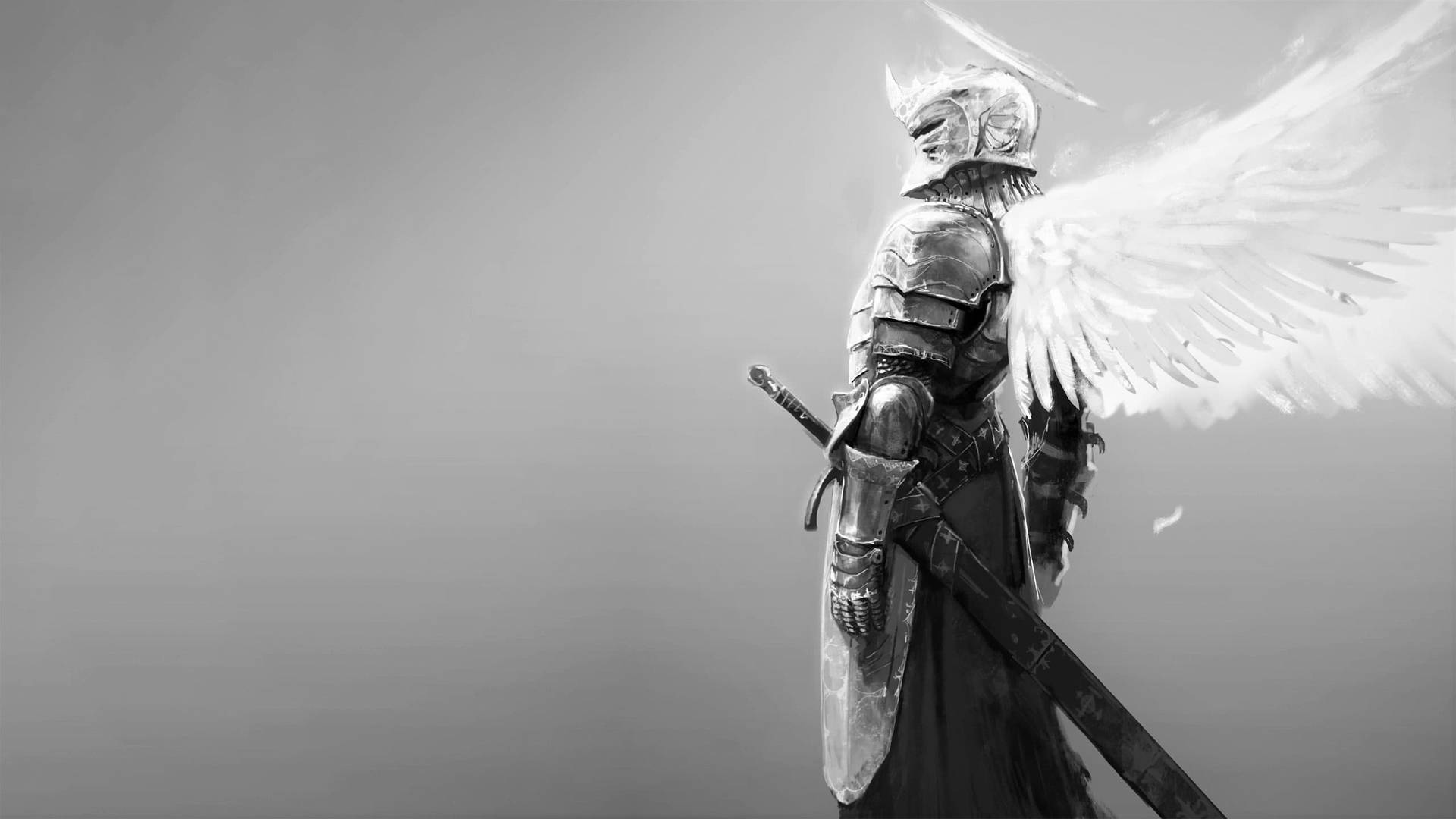 Grayscale Medieval Angel Knight