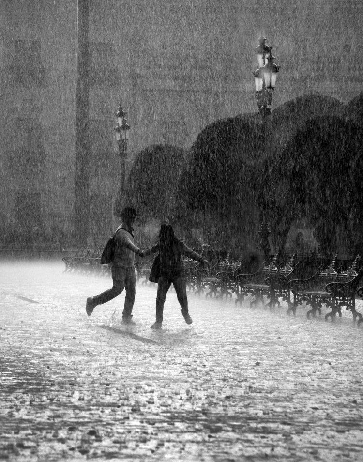 Grayscale Rain Couple Dancing Wallpaper