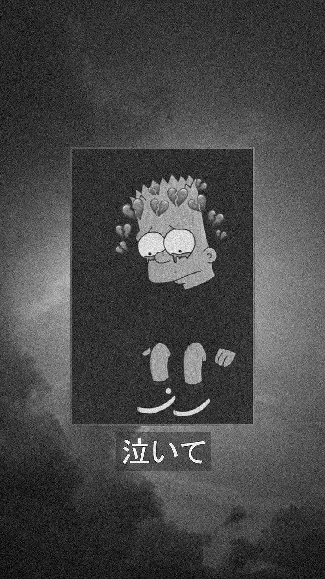Grayscale Sad Bart Simpsons Wallpaper