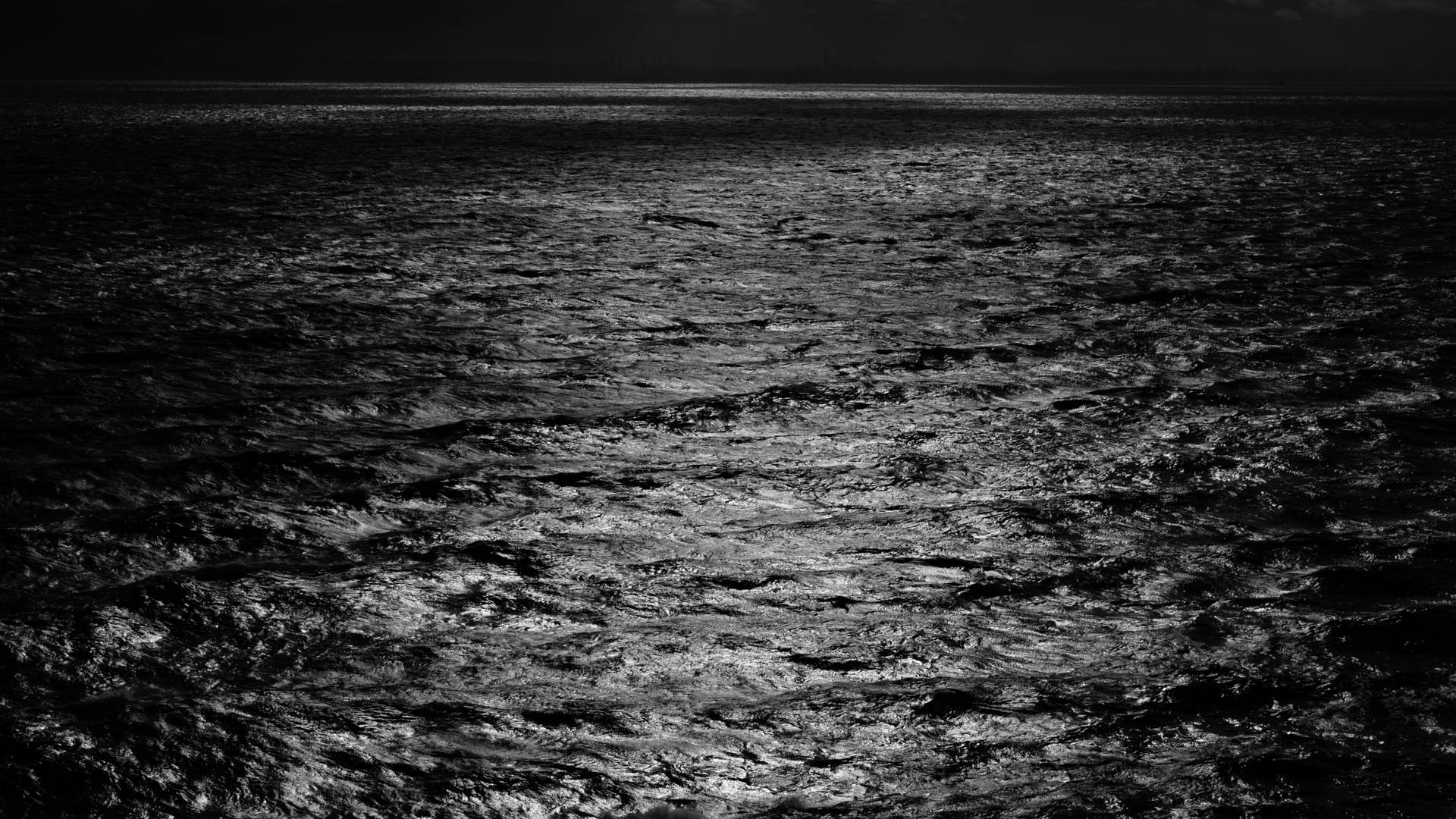 Grayscale Sea Under Moonlight 4k Wallpaper