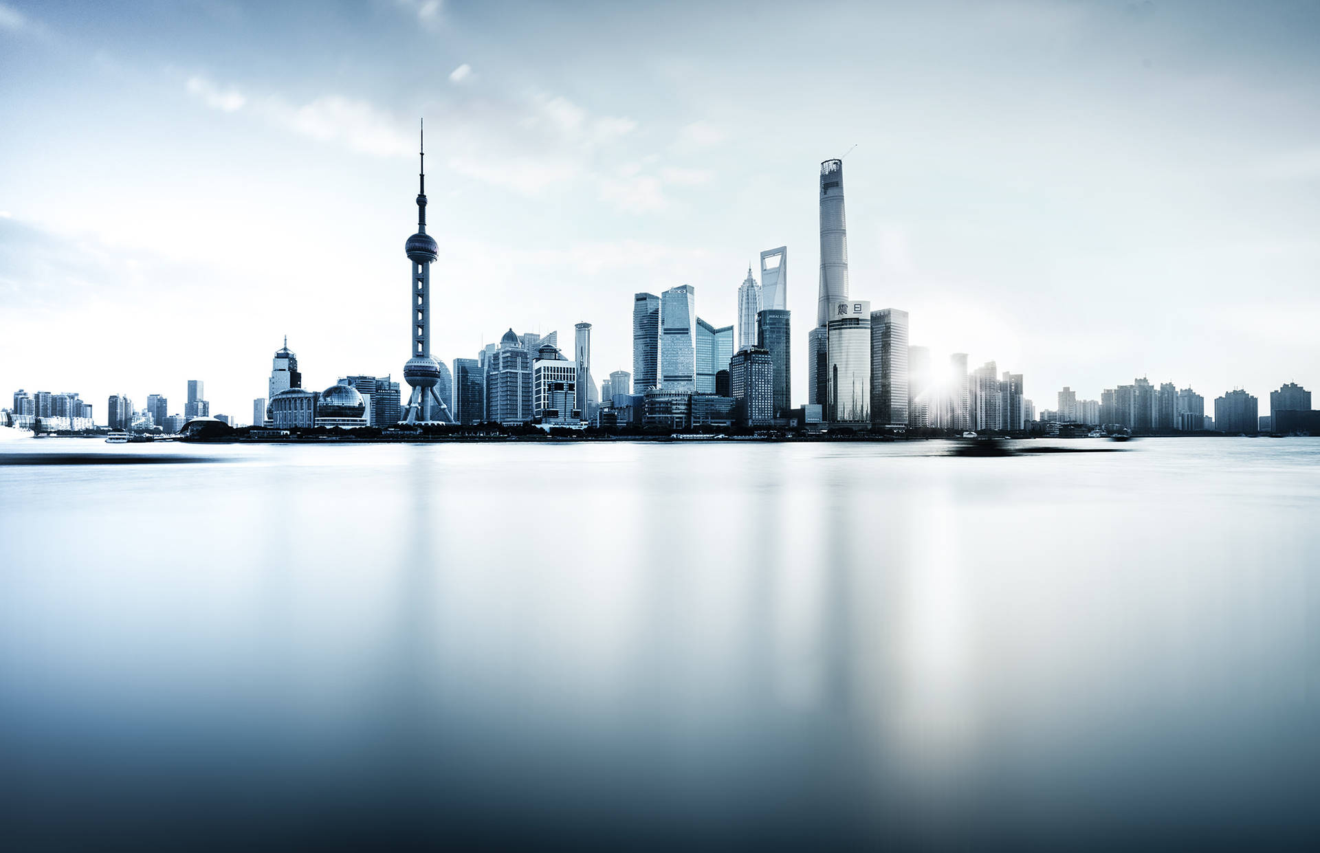 Cidadede Xangai Em Escala De Cinza. Papel de Parede