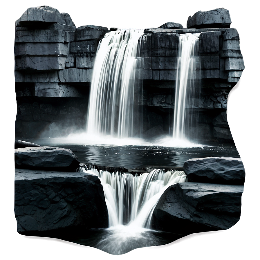 Grayscale Waterfall Scene Png 73 PNG