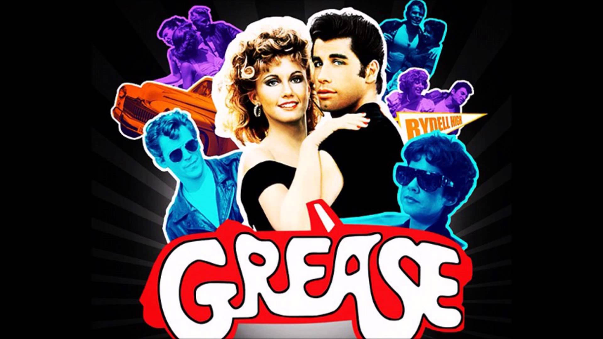Grease Poster With John And Olivia Background