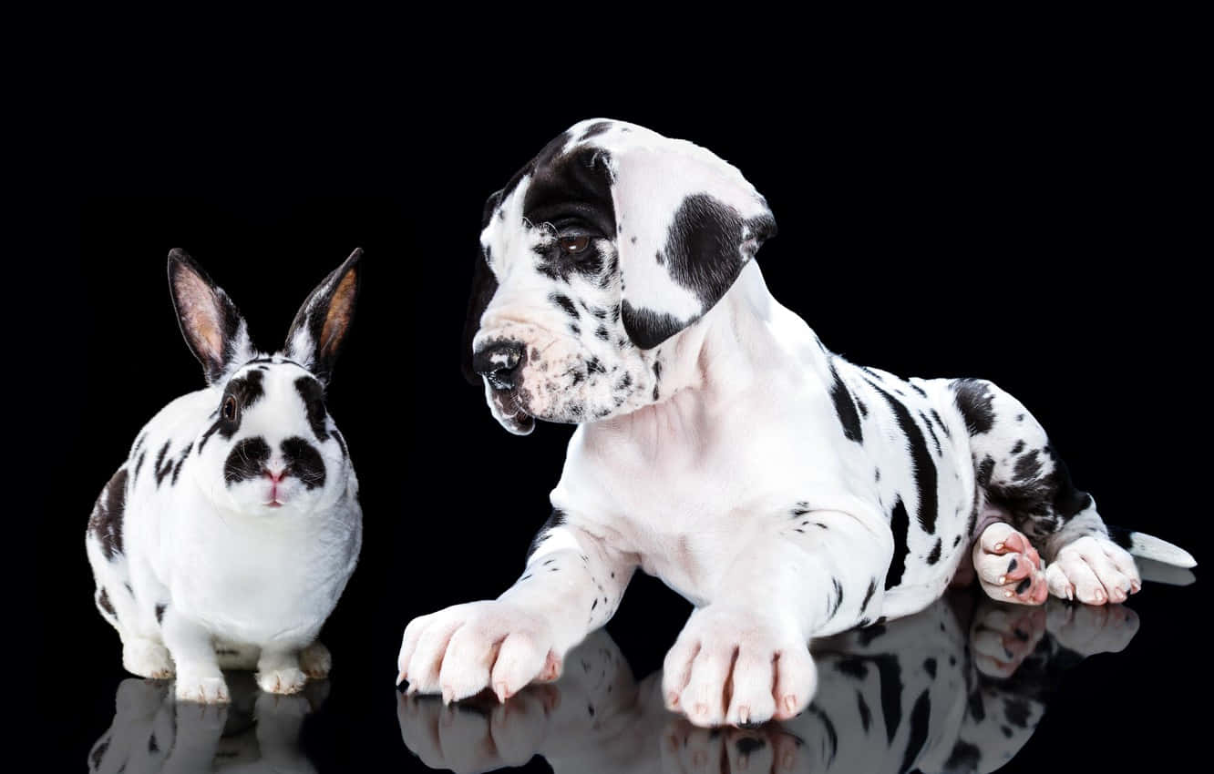 Great Dane Puppyand Rabbit Friends Wallpaper