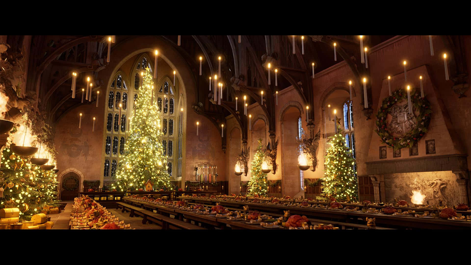 Stunning Great Hall from Harry Potter Desktop Wallpaper Wallpaper