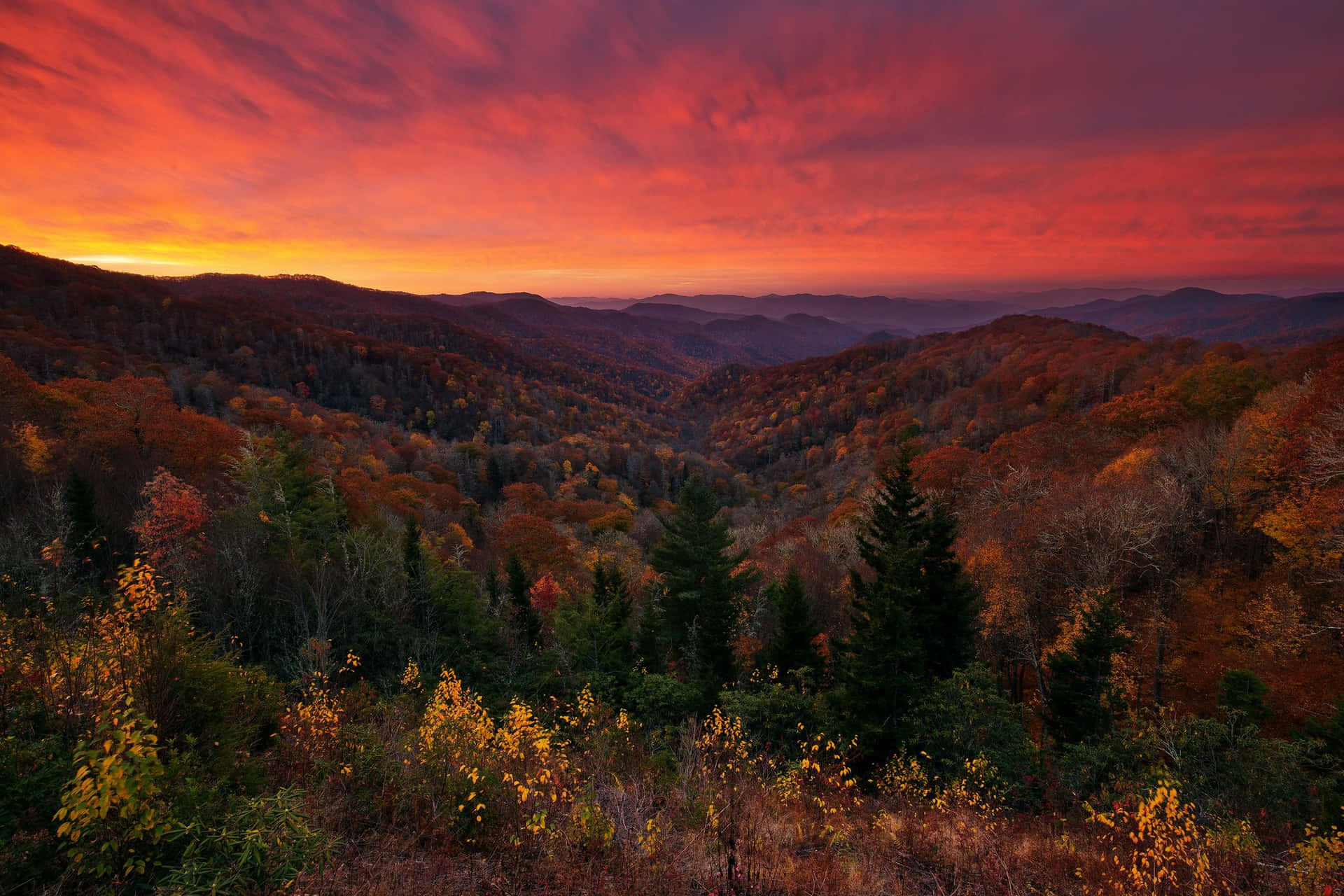 Great Smoky Mountains National Park Red Sky Wallpaper