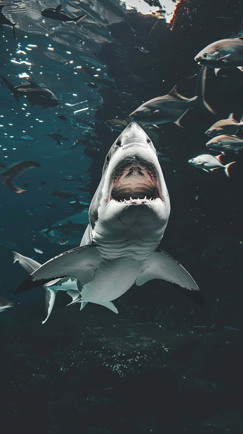 Great_ White_ Shark_ Approaching_ Underwater Wallpaper