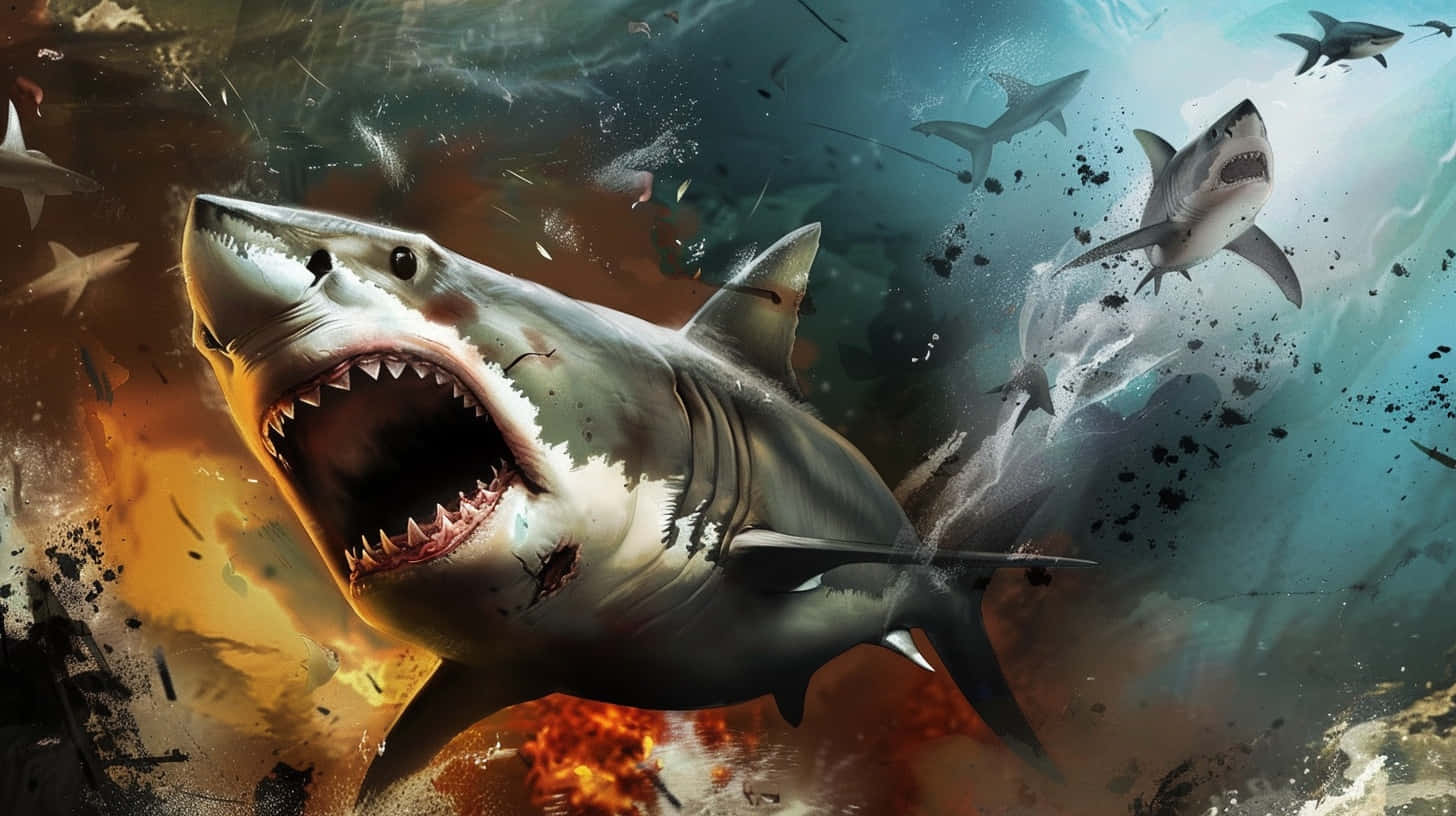 Great_ White_ Shark_ Frenzy Wallpaper