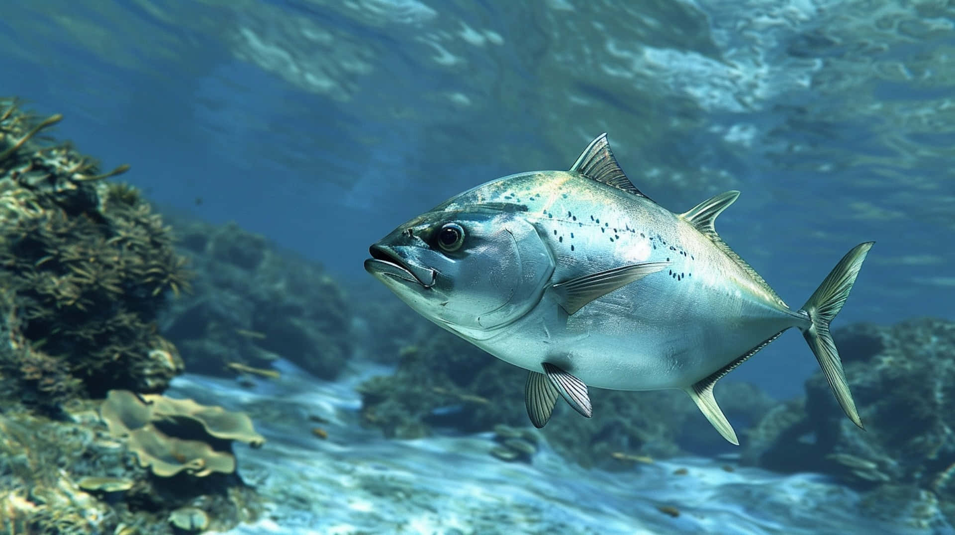 Greater Amberjack Swimming Underwater Wallpaper