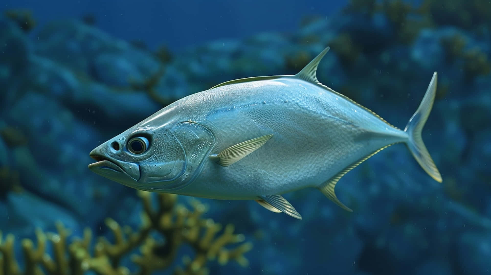 Ikan Amberjack Besar Berenang Di Bawah Air Wallpaper