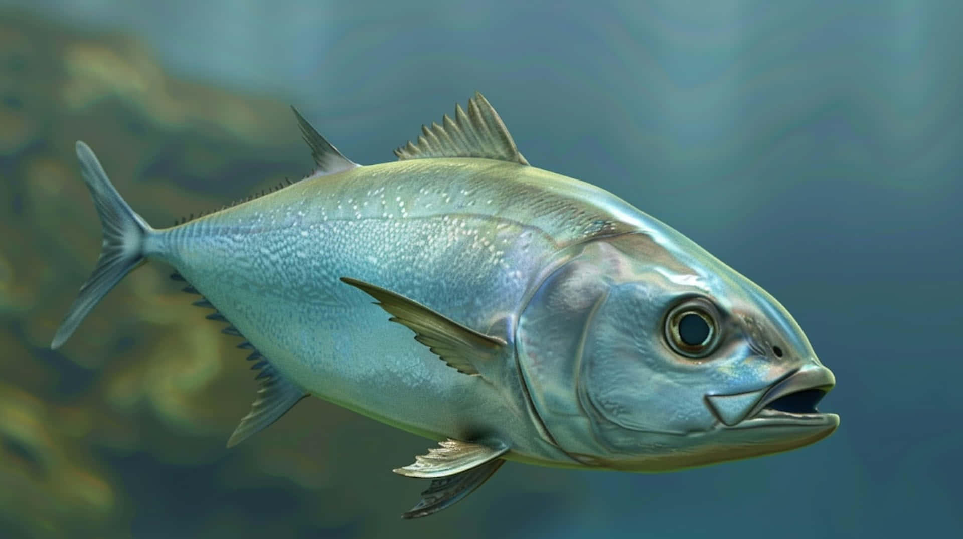 Greater Amberjack Swimming Underwater.jpg Wallpaper