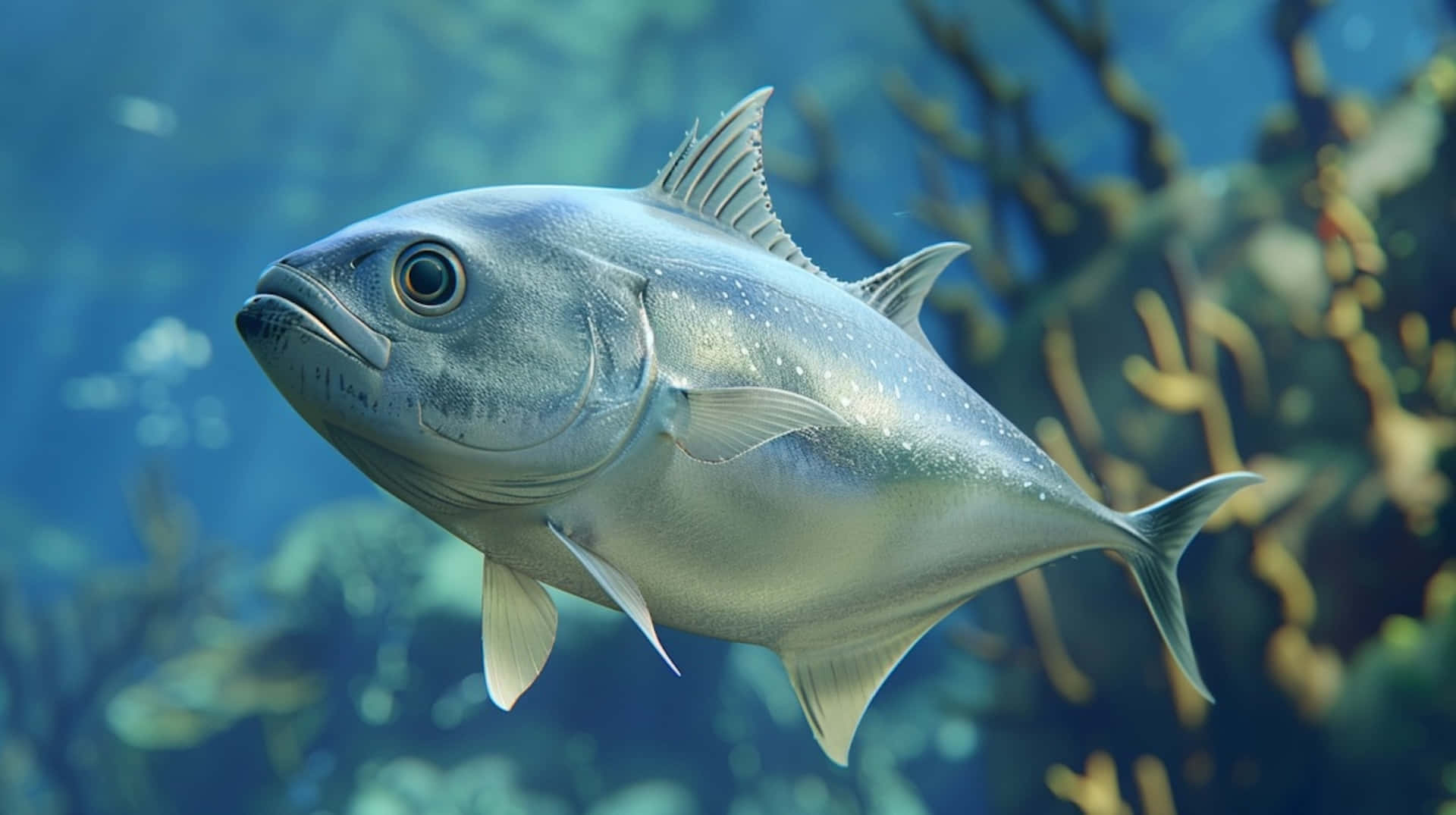 Greater Amberjack Swimming Underwater.jpg Wallpaper