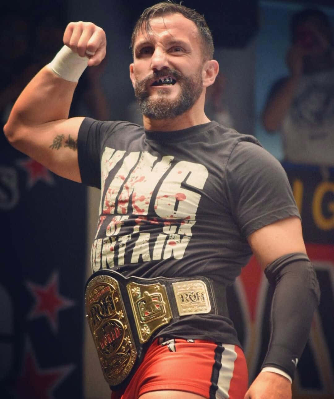 Professional wrestler Bobby Fish making a dynamic move in the ring. Wallpaper