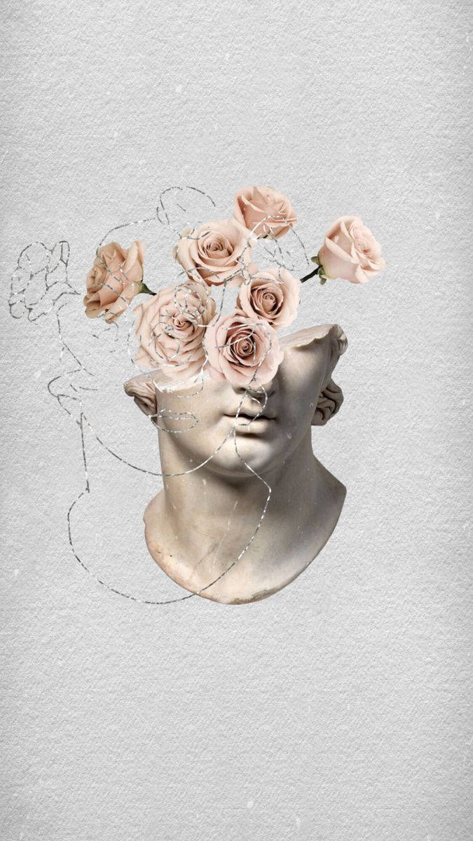 En mands hoved med roser i det. Wallpaper