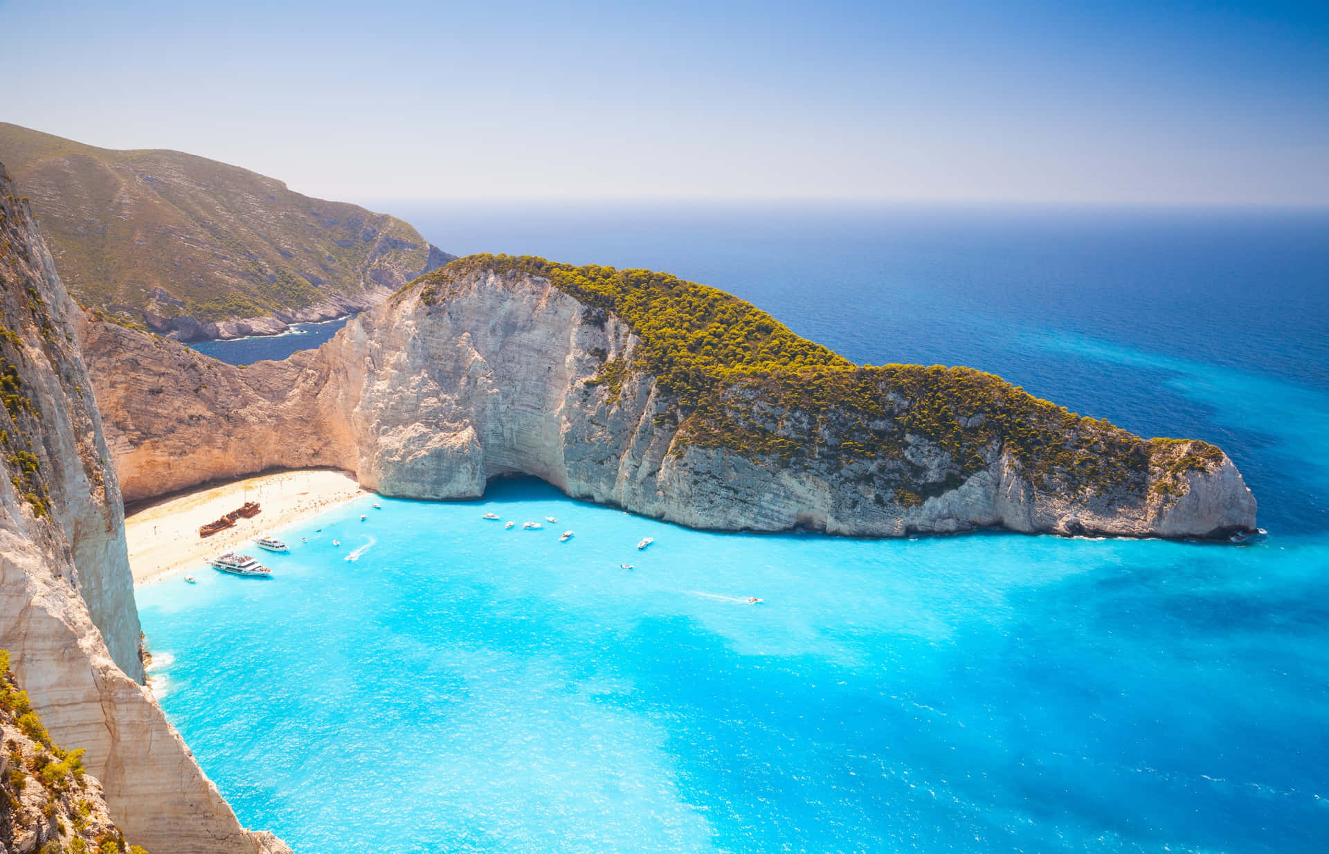 Breathtaking Panorama of a Greek Beach Wallpaper