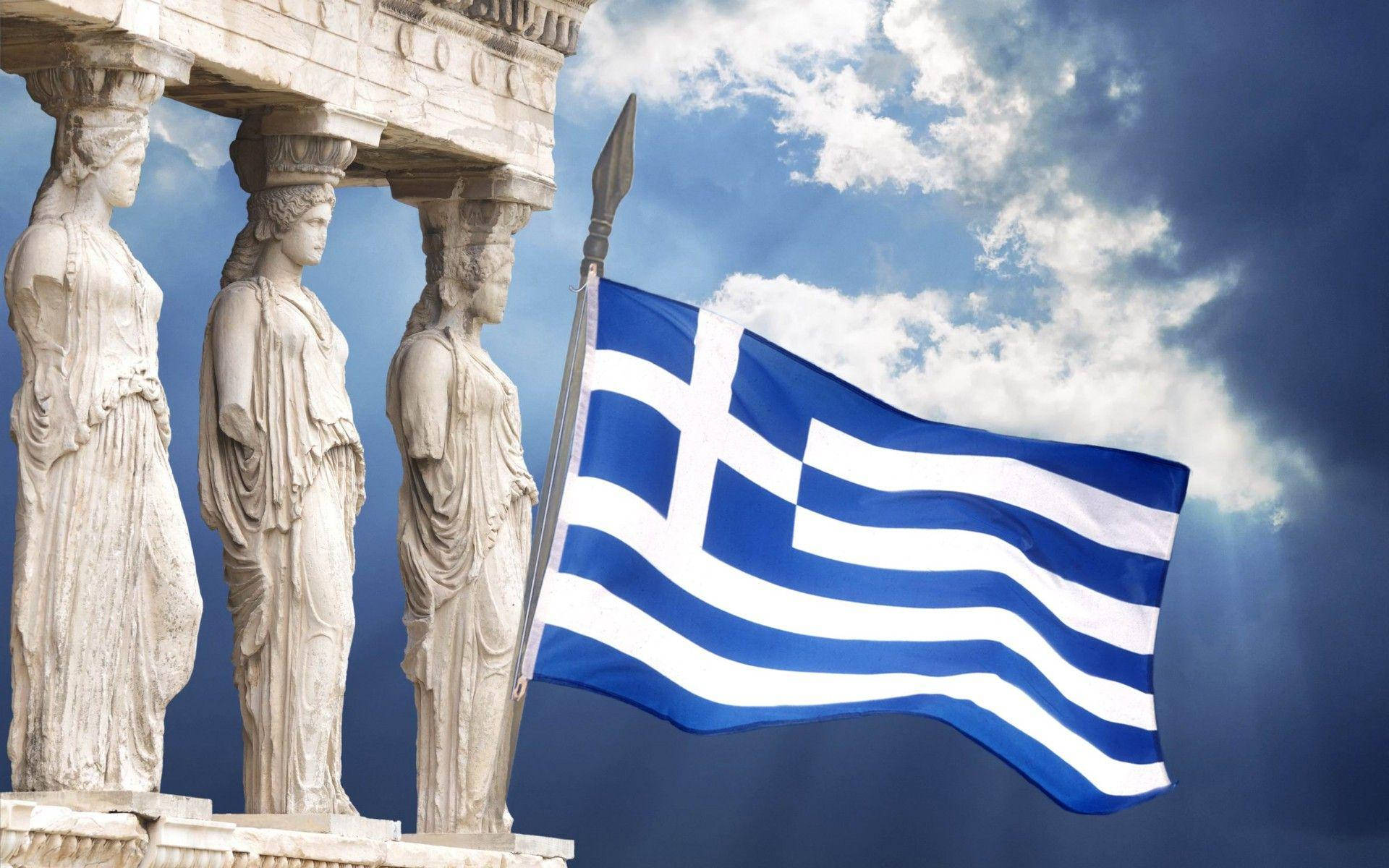 Dengrekiska Flaggan Och Akropolis I Aten. Wallpaper