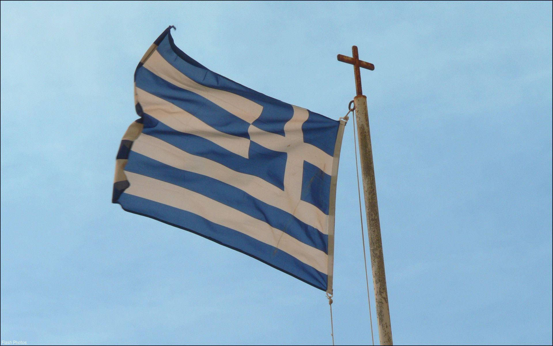 Græsk Flag Og Kors Wallpaper