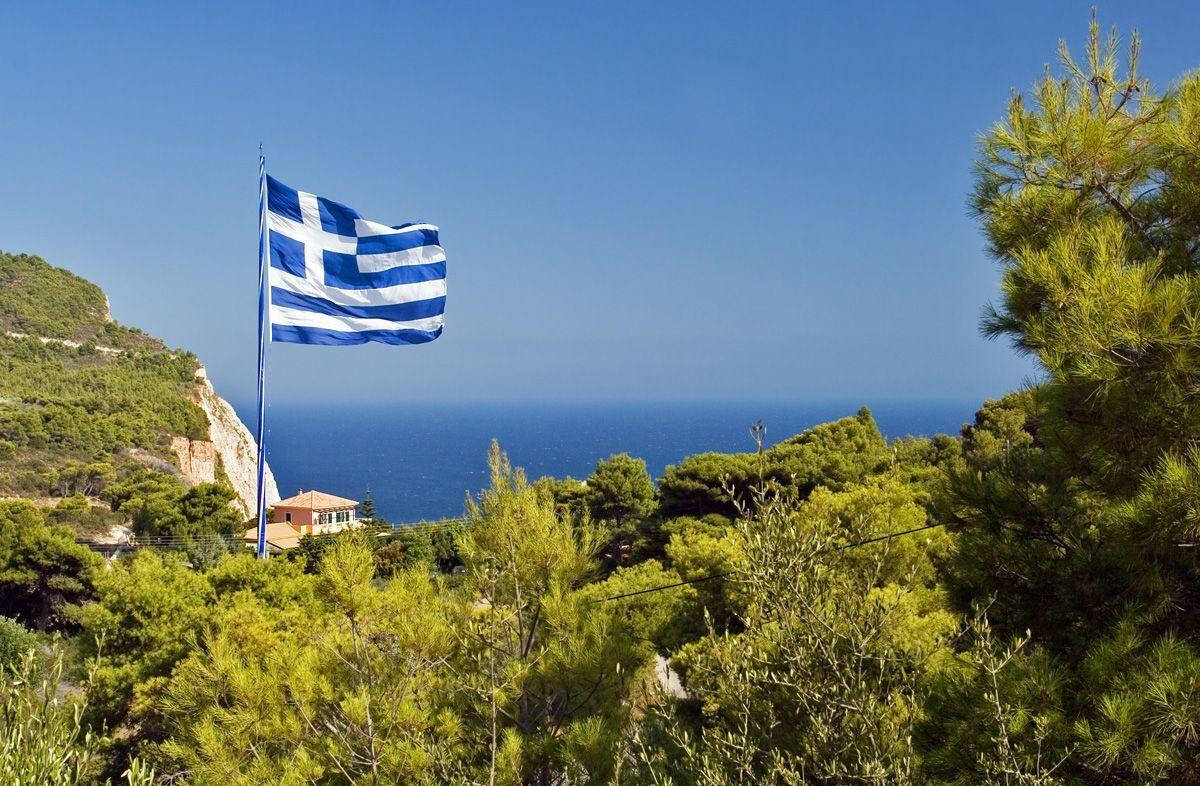 Greek Flag Mountain View Wallpaper