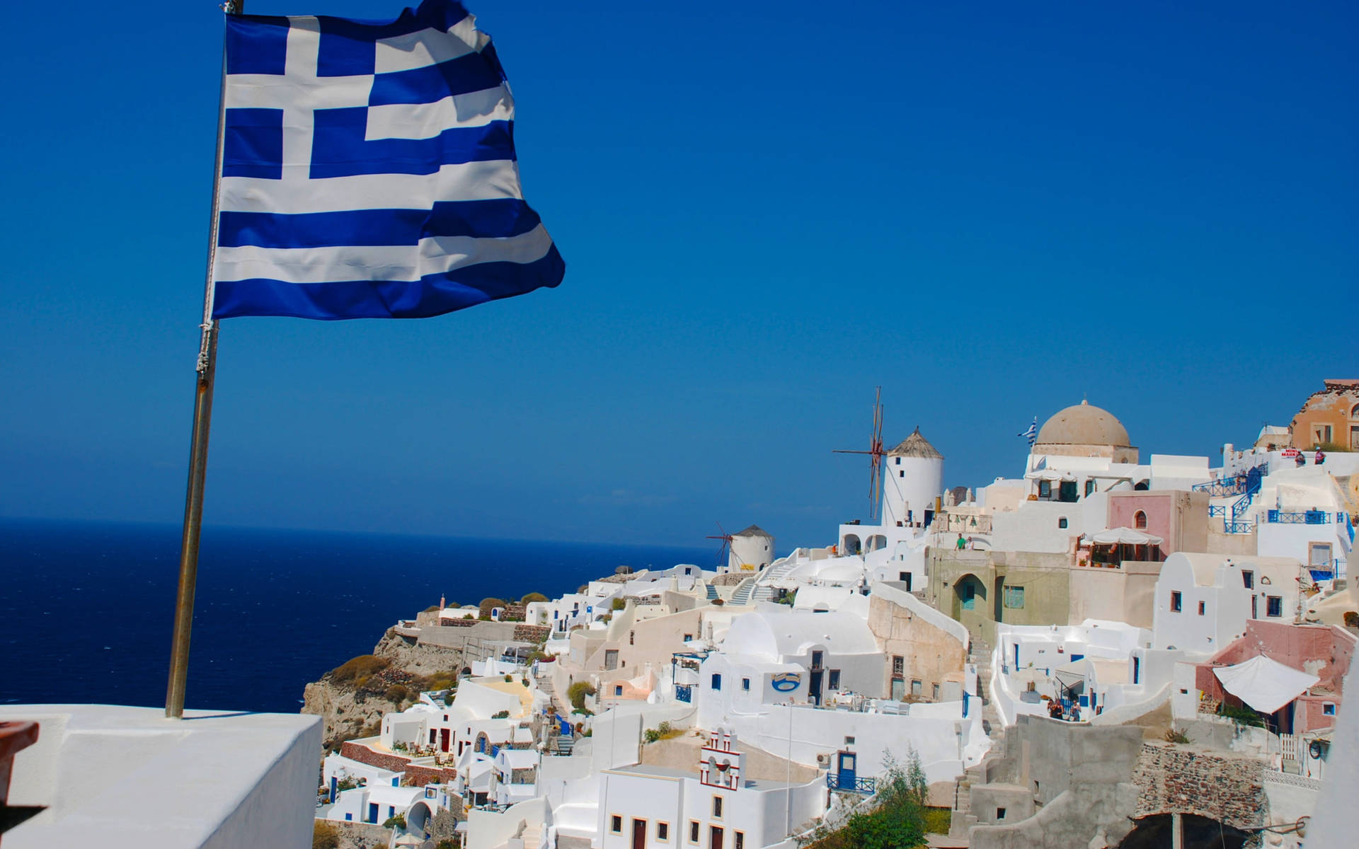 Græsk flag på Santorini Wallpaper
