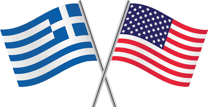 Greekand American Flags Crossed PNG