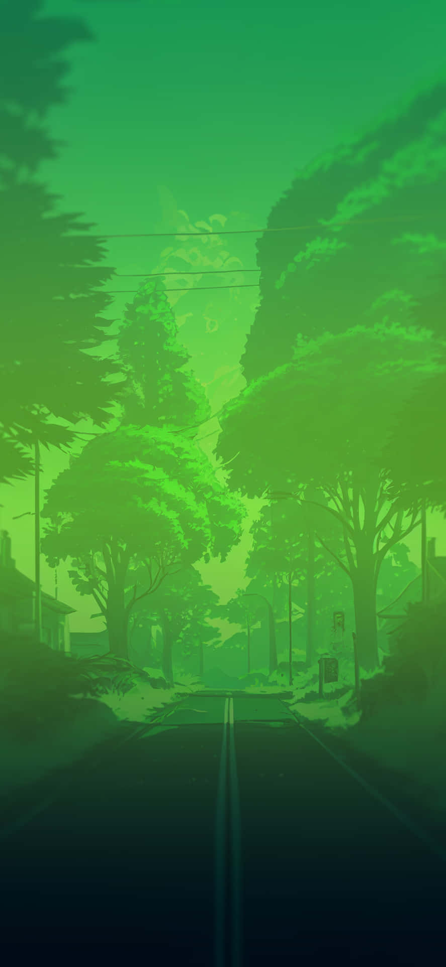 Einegrüne Straße Mit Bäumen Und Einem Straßenschild
