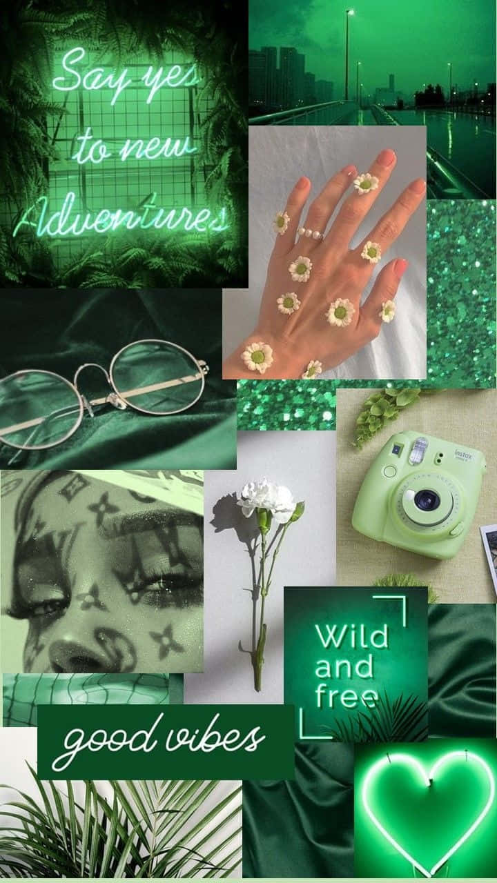 Green Aesthetic Collage Adventure Vibes Wallpaper