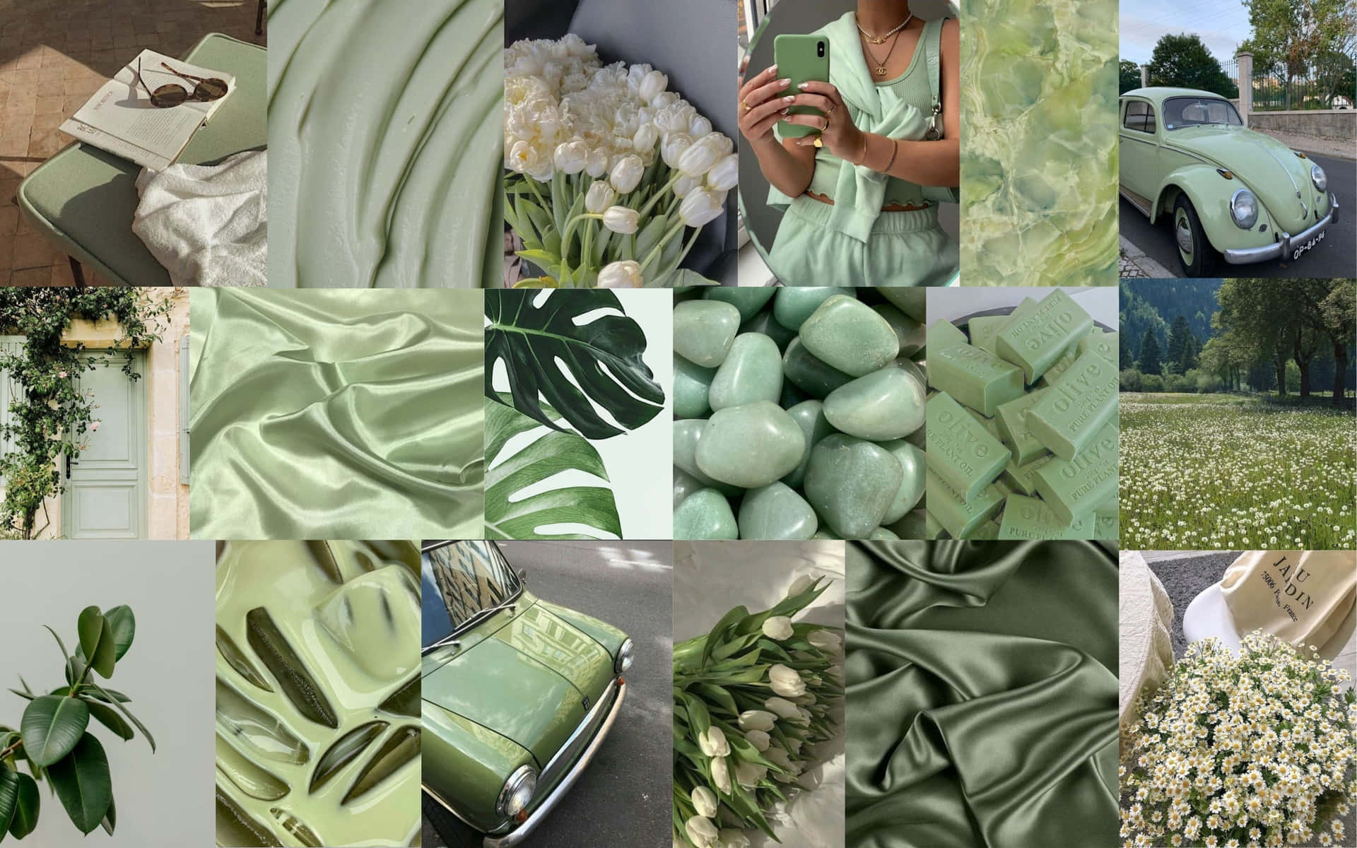 Green Aesthetic Collage Wallpaper