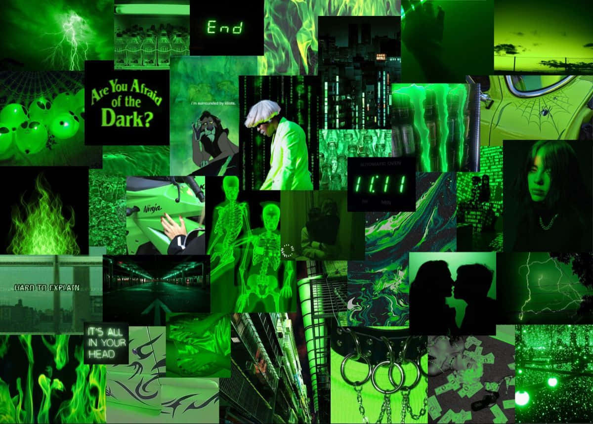 Green Aesthetic Desktop Collage Wallpaper