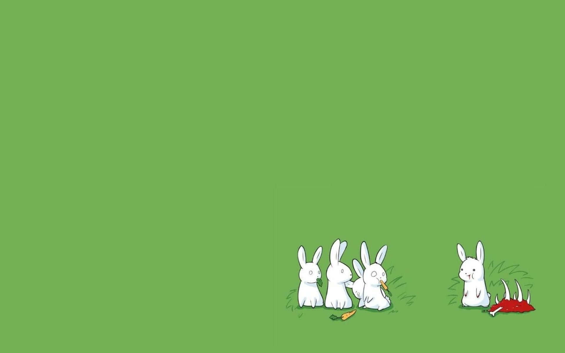Ungrupo De Conejos Está Parado En La Hierba. Fondo de pantalla