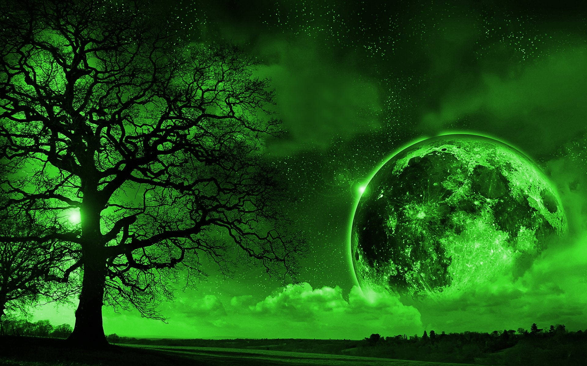 Green Aesthetic Galaxy Moon Wallpaper