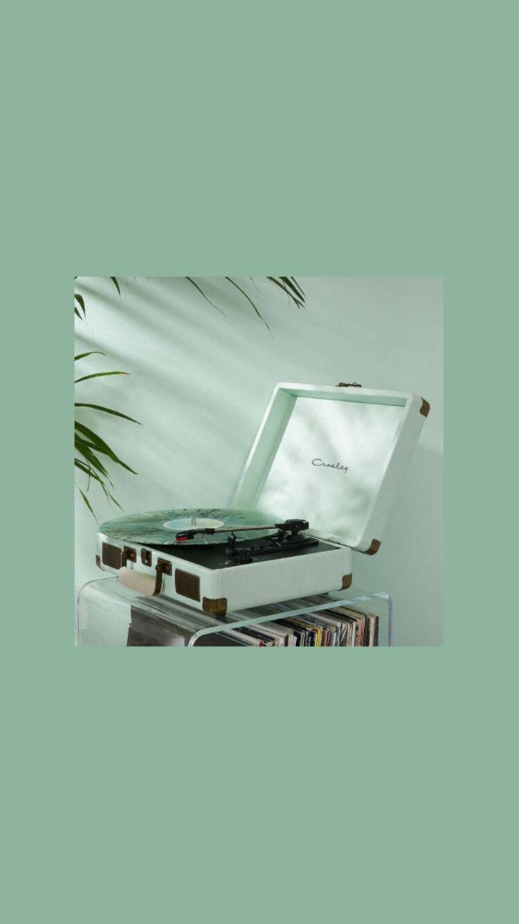 A White Record Player With A Plant On Top Wallpaper